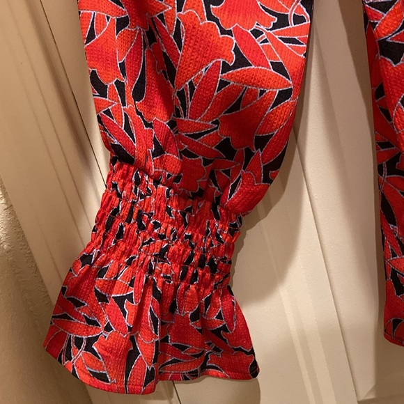 Ann Taylor Women’s Size S Blouse Top High Ruffle Neck Ruching Balloon Sleeves - Picture 5 of 7